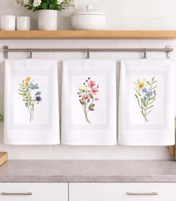 Ποτηρόπανα Κουζίνας Flowers Σετ 3τμχ