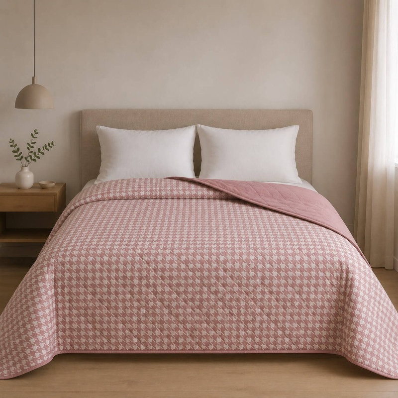 Κουβερλι Υπέρδιπλα 220x240 Pied De Poule Dusty Rose Κουβερλι Υπέρδιπλα 220x240 Pied De Poule Dusty Rose