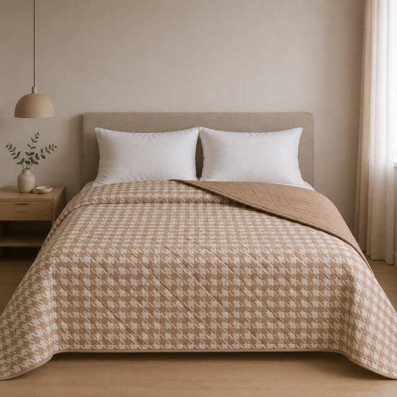 Κουβερλι Υπέρδιπλα 220x240 Pied De Poule Beige Κουβερλι Υπέρδιπλα 220x240 Pied De Poule Beige
