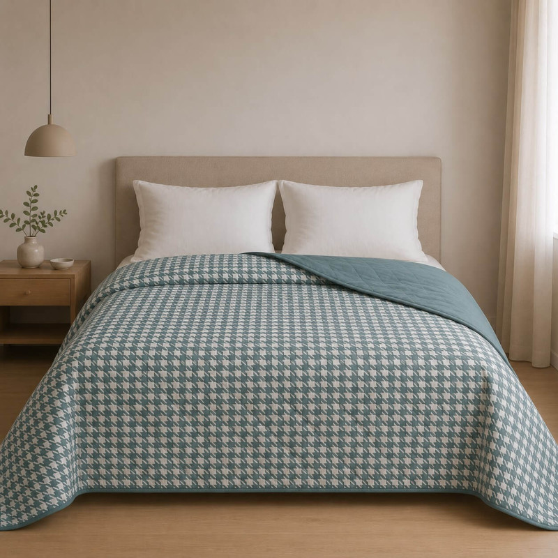 Κουβερλι Υπέρδιπλα 220x240 Pied De Poule Petrol Κουβερλι Υπέρδιπλα 220x240 Pied De Poule Petrol