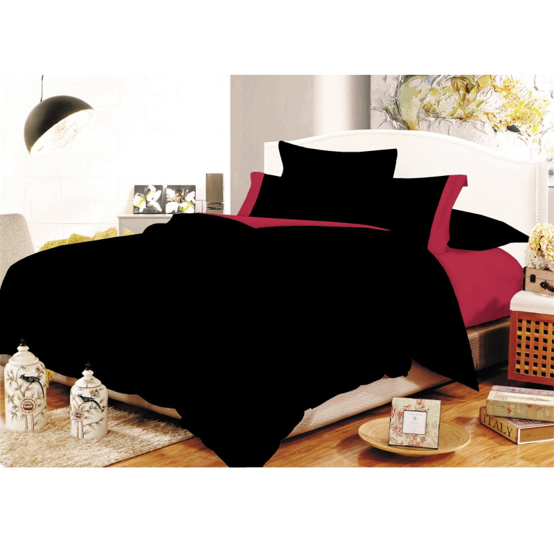 Σετ Σεντόνια ΚΟΜΒΟΣ Cotton Line Black - Red Μονόχρωμα με Φάσα Μονά με λάστιχο 100x200+20 Σετ Σεντόνια ΚΟΜΒΟΣ Cotton Line Black - Red Μονόχρωμα με Φάσα Μονά με λάστιχο 100x200+20