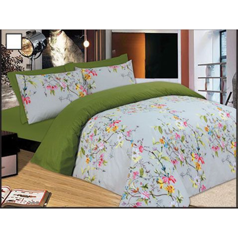 Σετ Σεντόνια Le Blanc Premium Flowers Green Μονά με λάστιχο 100x200+33 Σετ Σεντόνια Le Blanc Premium Flowers Green Μονά με λάστιχο 100x200+33