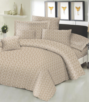 Σεντόνι ΚΟΜΒΟΣ Cotton Line NEW Printed Fern Beige Διπλό με λάστιχο 150x200+22