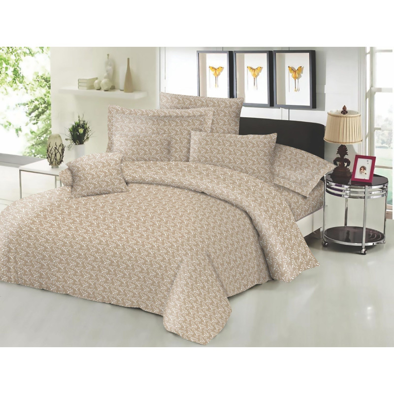 Σεντόνι ΚΟΜΒΟΣ Cotton Line NEW Printed Fern Beige Διπλό με λάστιχο 150x200+22