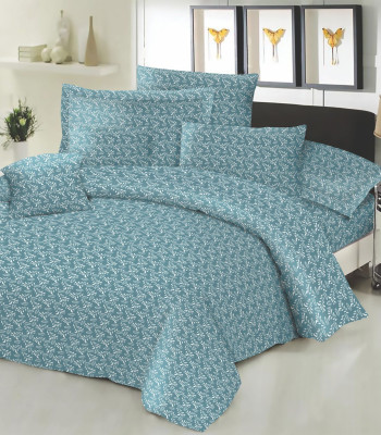 Σεντόνι ΚΟΜΒΟΣ Cotton Line NEW Printed Fern Petrol Διπλό με λάστιχο 150x200+22