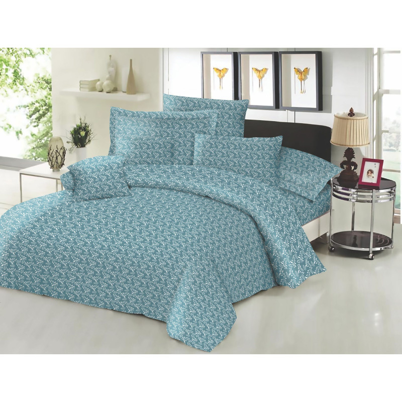 Σεντόνι ΚΟΜΒΟΣ Cotton Line NEW Printed Fern Petrol Διπλό με λάστιχο 150x200+22