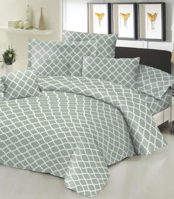Σεντόνι ΚΟΜΒΟΣ Cotton Line NEW Printed Montana Olive Διπλό με λάστιχο 150x200+22