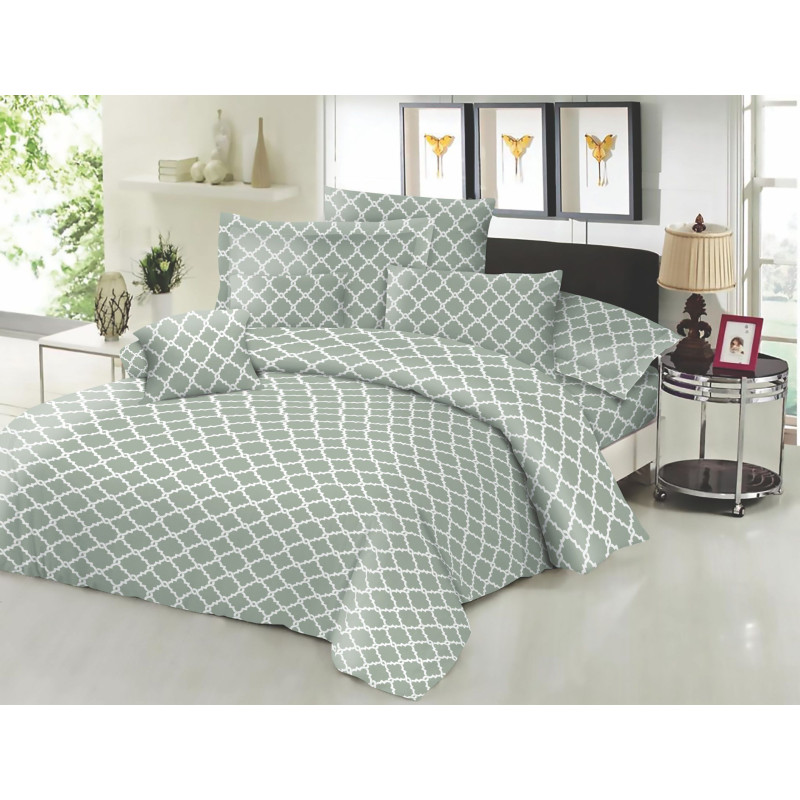 Σεντόνι ΚΟΜΒΟΣ Cotton Line NEW Printed Montana Olive Διπλό με λάστιχο 150x200+22