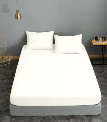 Σεντόνι ΚΟΜΒΟΣ Cotton Line Μονόχρωμο White Υπέρδιπλο με λάστιχο 170x200+22