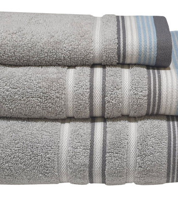 Πετσέτα ΚΟΜΒΟΣ Satin Stripe Πεννιέ 450γρ/m2 100% Cotton Προσώπου Grey  50x90
