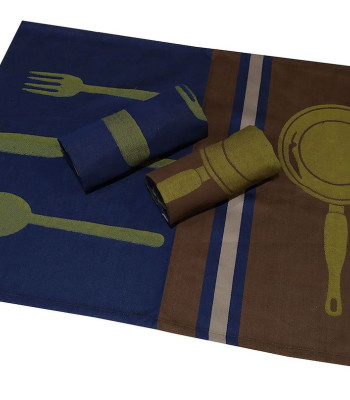 Σετ Ποτηρόπανα 3τεμ.ΚΟΜΒΟΣ Πικέ 100% Cotton 50x70 Kitchen Cutlery   Brown-Dark Blue