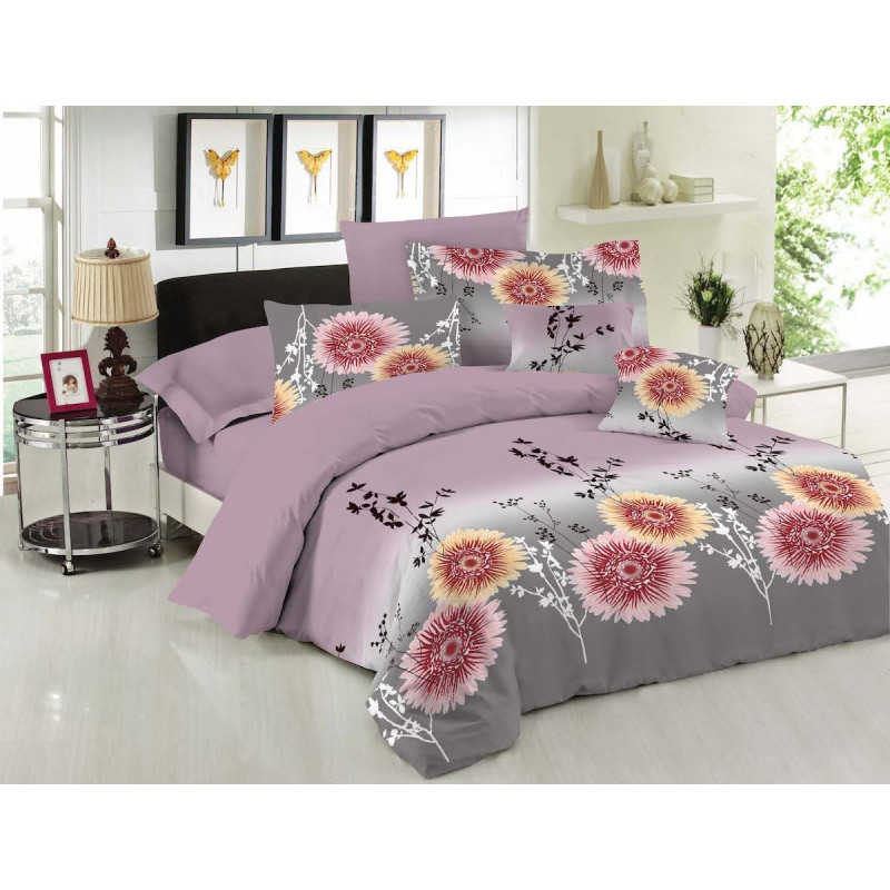 Σετ Σεντόνια Le Blanc Premium Cotton 100% Chrysanthemum Lilac Υπέρδιπλα με λάστιχο 160x200+33
