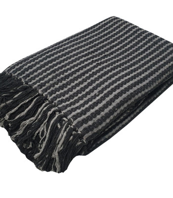 Ριχτάρι Υφαντό ΚΟΜΒΟΣ Βαμβακερό Ινδίας 4Θ Black - Light Grey 180x350