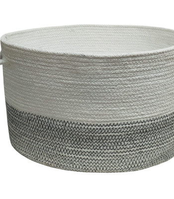 Καλάθι Πλεκτό ΚΟΜΒΟΣ 100% Βαμβάκι White - Grey 25x25x40 Καλάθι Πλεκτό ΚΟΜΒΟΣ 100% Βαμβάκι White - Grey 25x25x40
