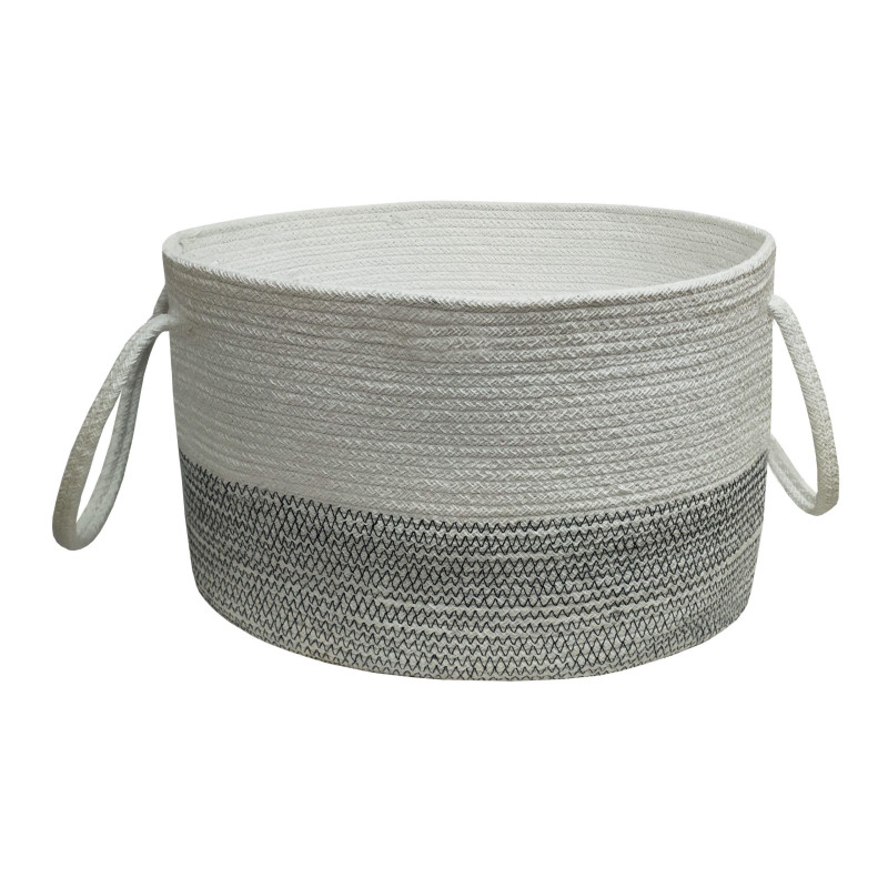 Καλάθι Πλεκτό ΚΟΜΒΟΣ 100% Βαμβάκι White - Grey 25x25x40 Καλάθι Πλεκτό ΚΟΜΒΟΣ 100% Βαμβάκι White - Grey 25x25x40