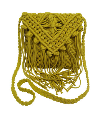 Τσάντα Macrame ΚΟΜΒΟΣ 100% Βαμβάκι Yellow 25x20 Τσάντα Macrame ΚΟΜΒΟΣ 100% Βαμβάκι Yellow 25x20