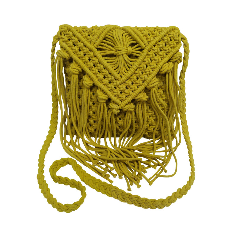 Τσάντα Macrame ΚΟΜΒΟΣ 100% Βαμβάκι Yellow 25x20 Τσάντα Macrame ΚΟΜΒΟΣ 100% Βαμβάκι Yellow 25x20