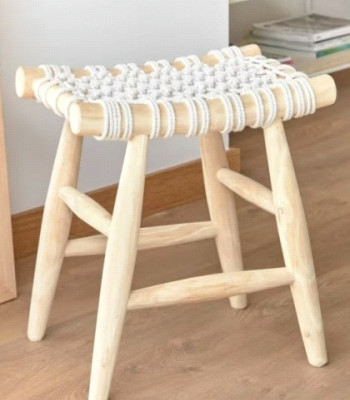 Ξύλινο Σκαμπό Macrame ΚΟΜΒΟΣ (45x32x45) Wood 60% - Cotton 40% Natural Ξύλινο Σκαμπό Macrame ΚΟΜΒΟΣ (45x32x45) Wood 60% - Cotton 40% Natural