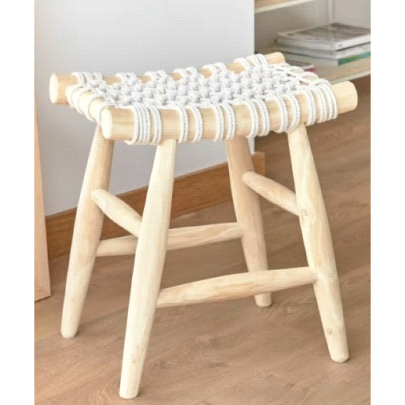 Ξύλινο Σκαμπό Macrame ΚΟΜΒΟΣ (45x32x45) Wood 60% - Cotton 40% Natural Ξύλινο Σκαμπό Macrame ΚΟΜΒΟΣ (45x32x45) Wood 60% - Cotton 40% Natural