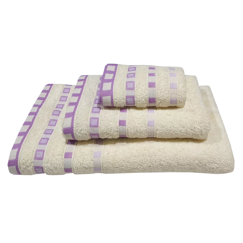 Πετσέτα ΚΟΜΒΟΣ Πεννιέ 450γρ/μ2 Πουά Ζακάρ Κρεμ-Λιλά Χειρός 30x50