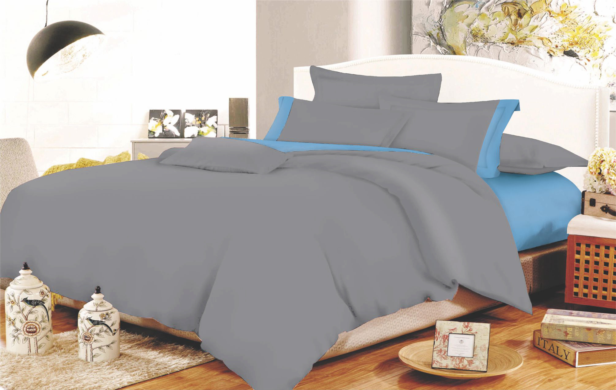 Σετ Σεντόνια ΚΟΜΒΟΣ Cotton Line Grey - Sky Blue Μονόχρωμα με Φάσα Μονά 160x240 Σετ Σεντόνια ΚΟΜΒΟΣ Cotton Line Grey - Sky Blue Μονόχρωμα με Φάσα Μονά 160x240