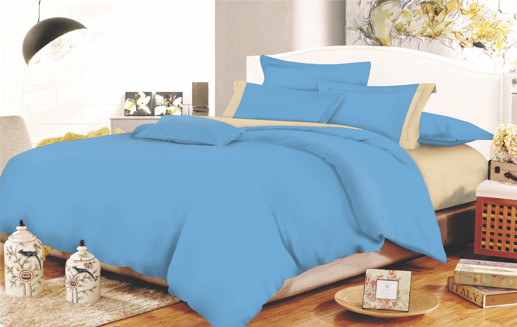 Σετ Σεντόνια ΚΟΜΒΟΣ Cotton Line Sky Blue - Beige Μονόχρωμα με Φάσα Υπέρδιπλα 220x240 Σετ Σεντόνια ΚΟΜΒΟΣ Cotton Line Sky Blue - Beige Μονόχρωμα με Φάσα Υπέρδιπλα 220x240