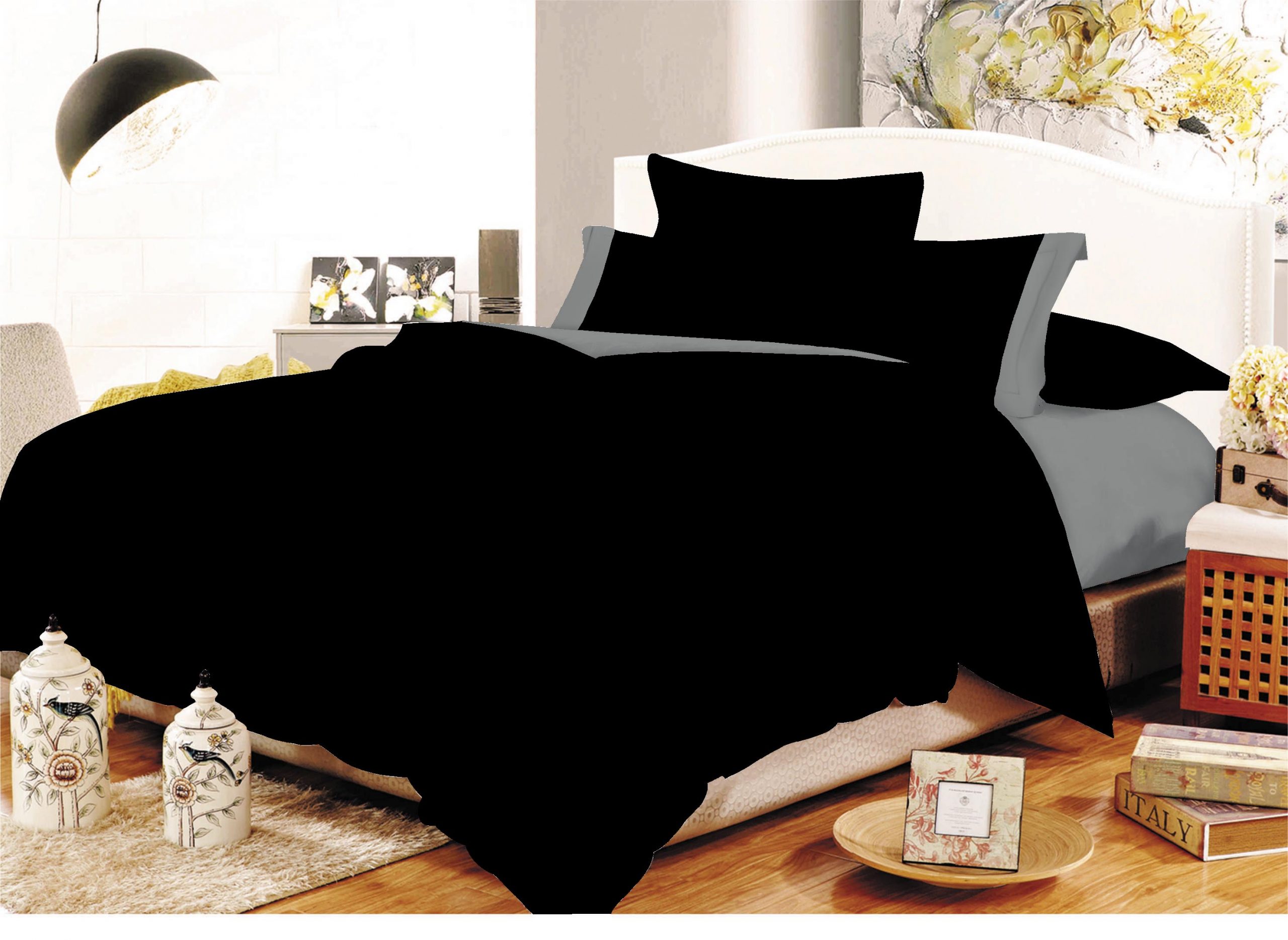Σετ Σεντόνια ΚΟΜΒΟΣ Cotton Line Black - Grey Μονόχρωμα με Φάσα Διπλά 200x240 Σετ Σεντόνια ΚΟΜΒΟΣ Cotton Line Black - Grey Μονόχρωμα με Φάσα Διπλά 200x240